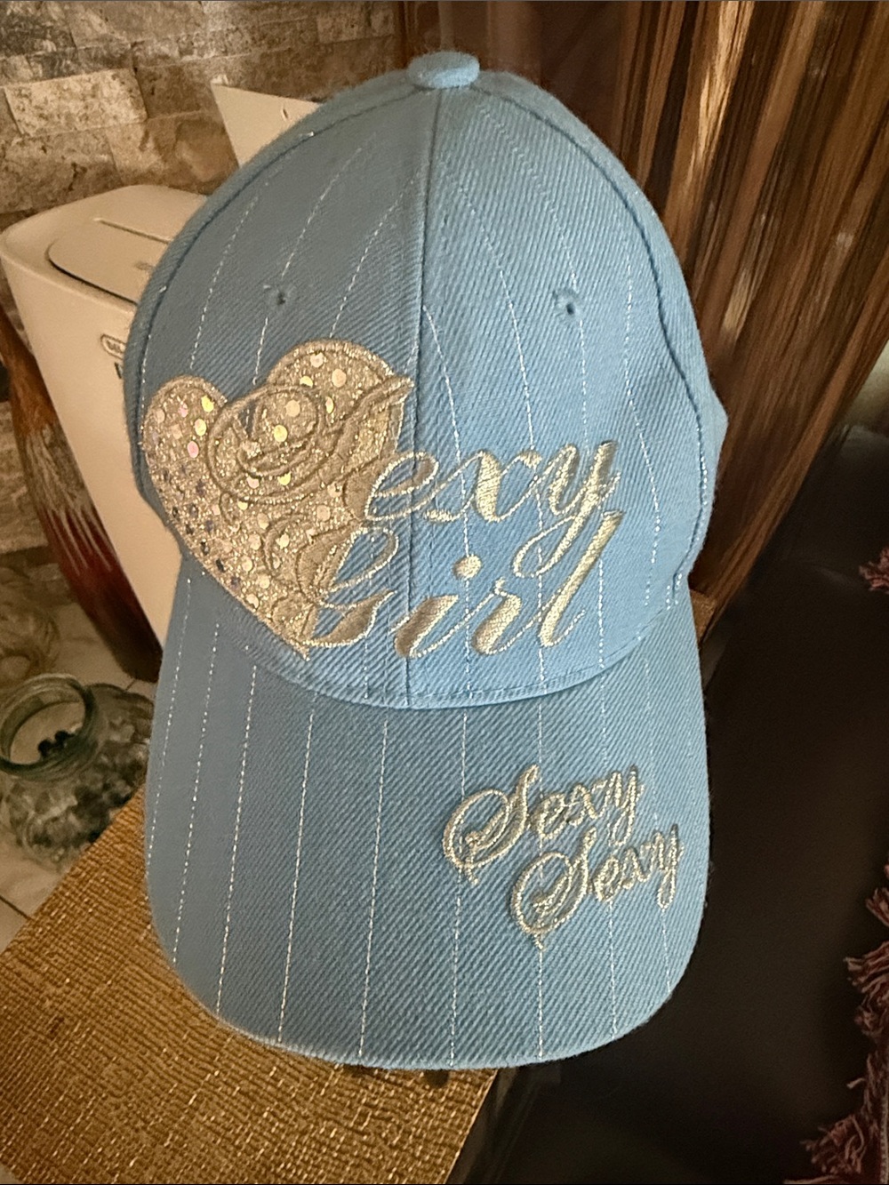 Blue "Sexy Girl" Embellished Baseball Cap